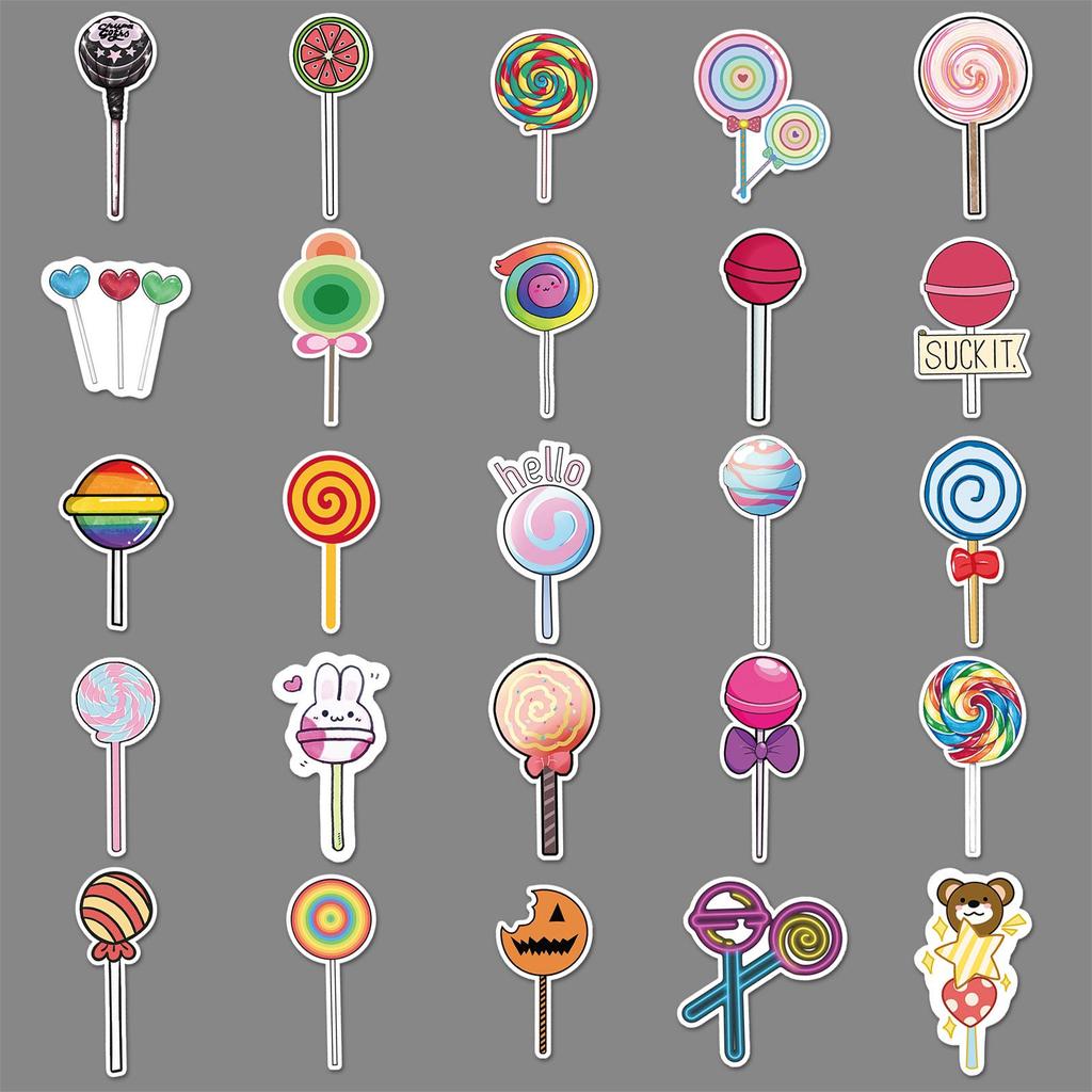 50pcs Waterproof Cartoon Lollipop Graffiti Stickers for Kids DIY Skateboards & Luggage