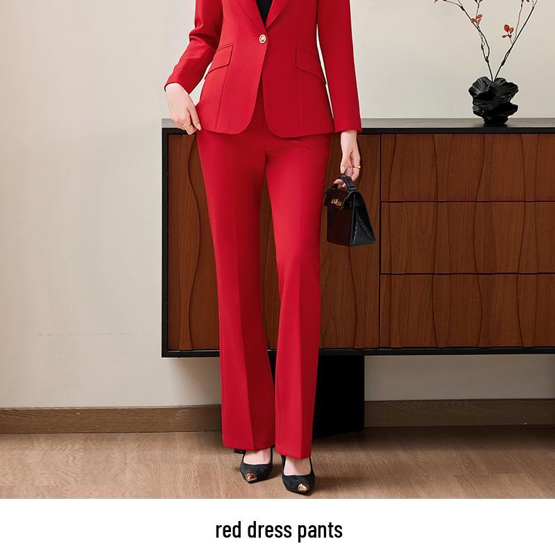 

Женский красный блейзер и брюки микро-клеш - 2025 Осень Профессиональный костюм для официальных мероприятий S
