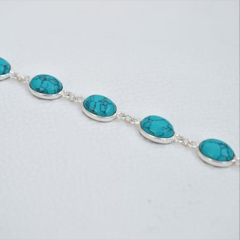 Copper Turquoise Earring 925 Sterling Silver Bracelet Handmade Designer Bracelet Women Silver Gemstone Bracelet