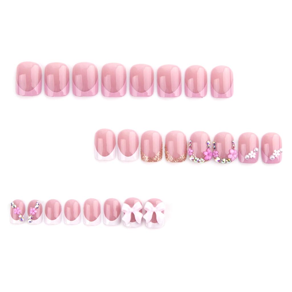 Pink Square False Nails with French Tip Durable & Never Splitting Comfort Fake Nails for Daily and Parties Wearing