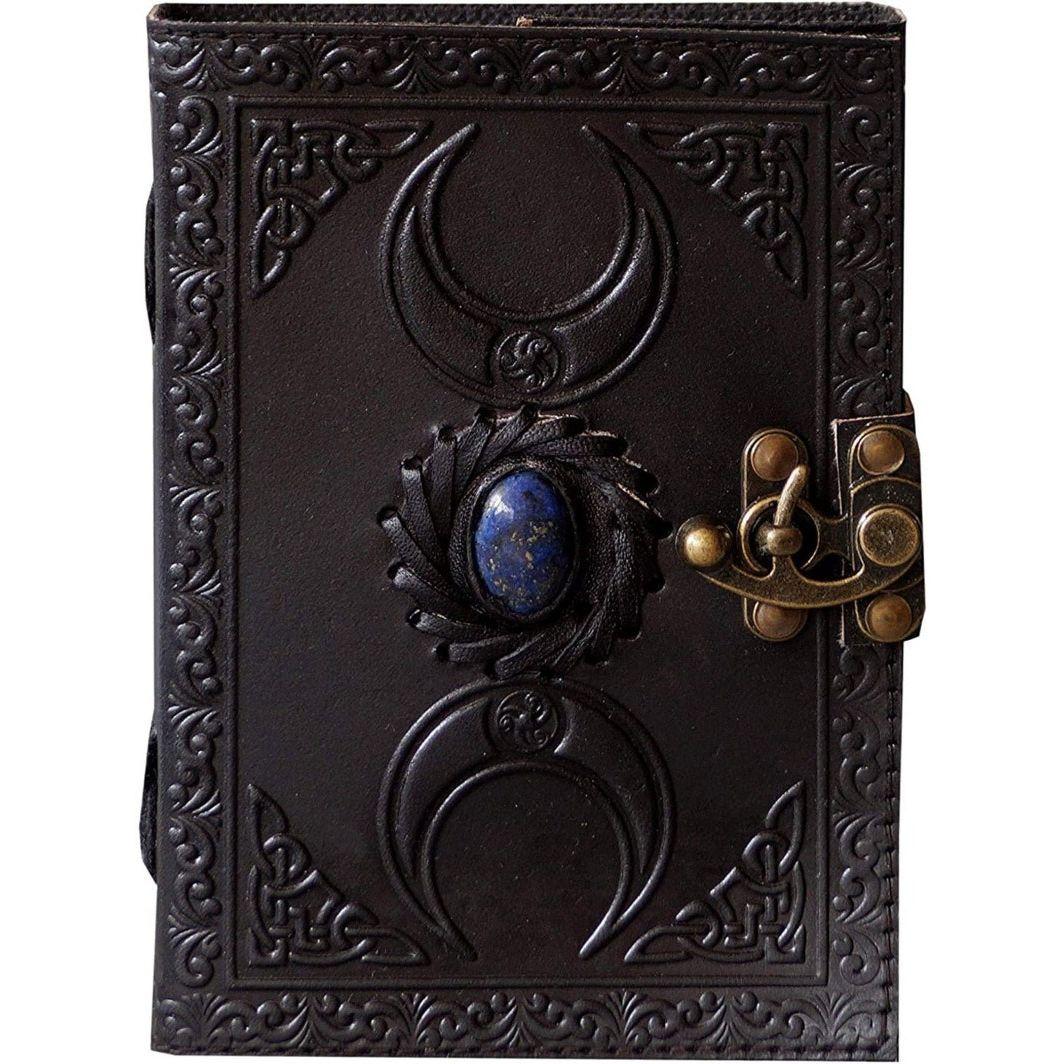 

Leather Journal Handmade Black Third Eye Stone Celtic Triple Moon Embossed Vintage look Daily Notepad Unlined Page Writing Notebookf 8 x 6 in чёрный