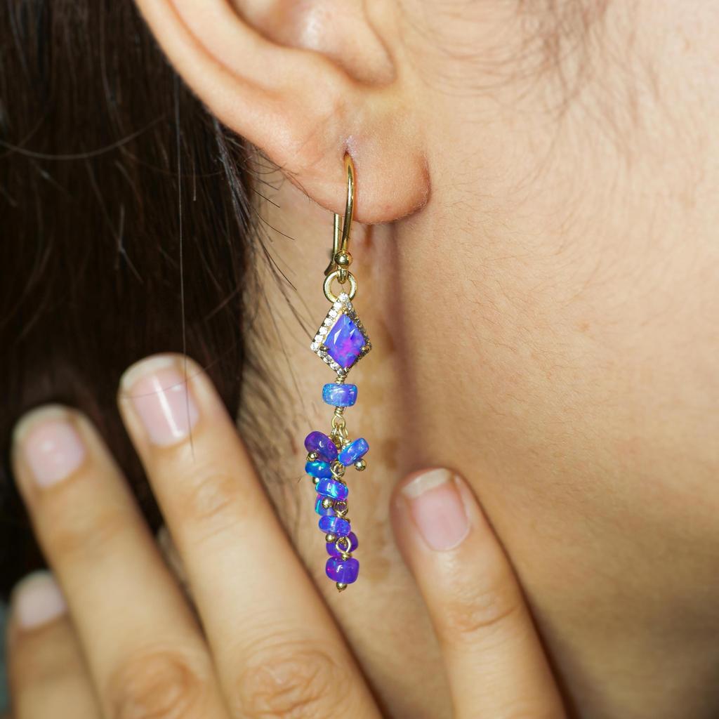 Lavender Multifire Kite Opal Drop and Dangle Earrings, Genuine Fire Lavender Opal Beaded Earrings, October Birthstone Jewelry, Delicate Gift
