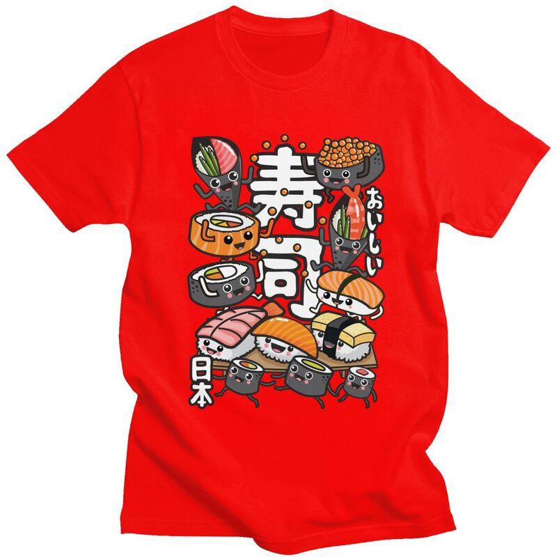 Custom Kawaii Manga Japan Sushi T Shirts for Men Pure Cotton Tee Tops Tshirt ShortSleeve Fashion Tshirt Clothing