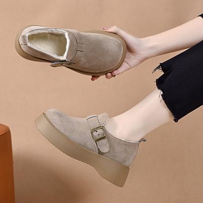 Chaussures à plateforme femme automne et hiver boucle carrée bout rond une pédale polaire pour tenir chaud