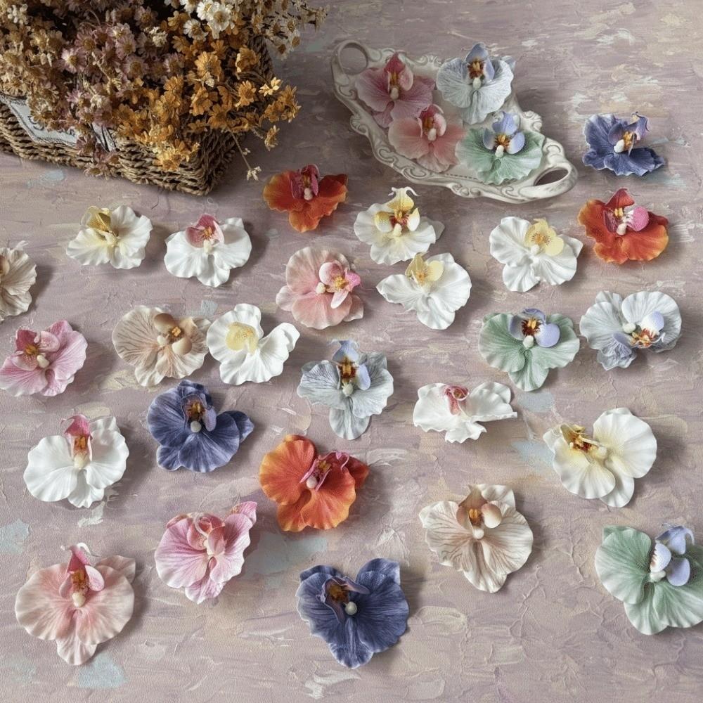 6pcs 9cm Butterfly Orchid Flower Head Fake Flower Head  Hair Clips/Boutonniere/Cake Decoration