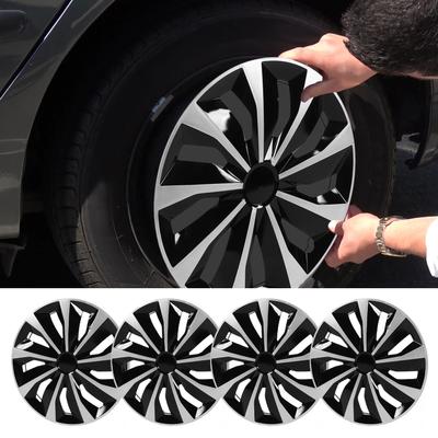 Uniwersalne Kołpaki Pasują 4 Sztuki 14 Calowe Kołpaki Koła Zestaw dla Ford Fiesta/Peugeot 205/Clio/Seat Ibiza/Felicia Czarno-Srebrne