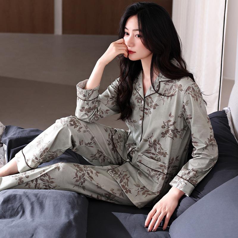 Pajamas Women'S Pure Cotton Cardigan Long-Sleeved Cotton High-End Loungewear Set