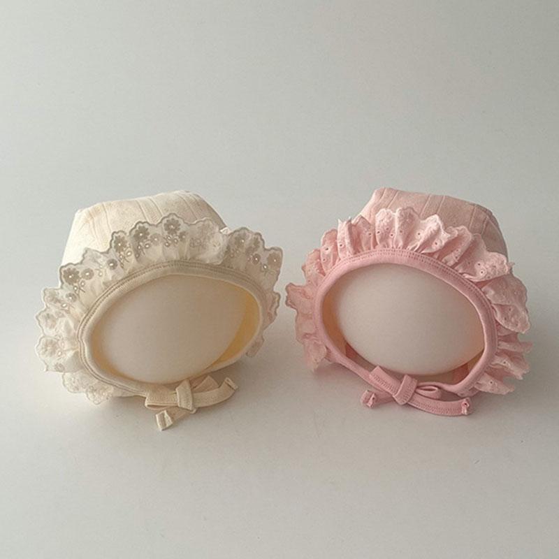 Cute Baby Hat Lace Ruffle Princess Infant Girl Bonnet Cap Solid Color Newborn Court Hats Photo Props