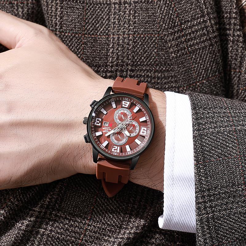 Men'S Watch Quartz Silicone Calendar Casual Waterproof Watch