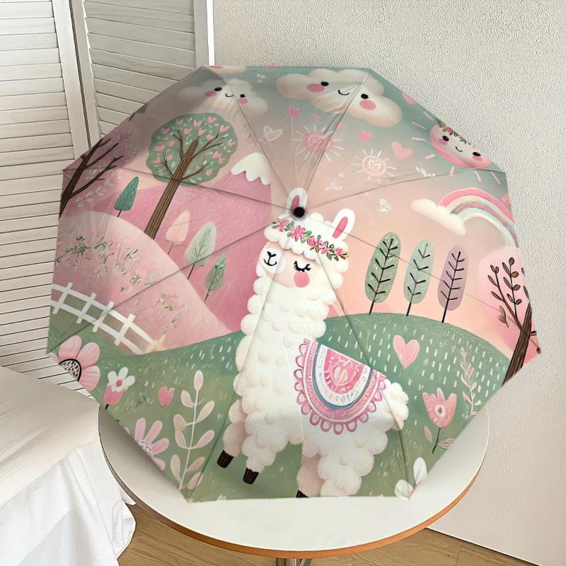 1pc Llama Forest Pattern Umbrella Design Automatic Opening and Closing Umbrella, High-quality Travel Umbrella, Lightweight and Portable, -49