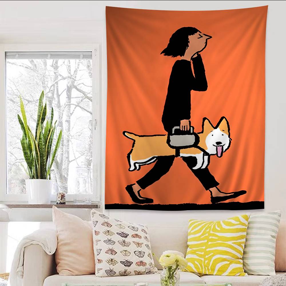 JJean Art Jullien Anime Tapestry Hippie Flower Wall Carpets Dorm Decor Wall Hanging Home Decor