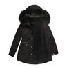 Warm Fluffy Winter Jacket Medium Long Hooded Collar Parker Coat Cotton Zipper Coat