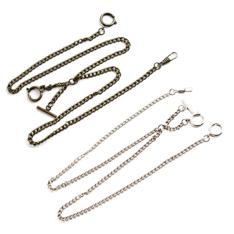 Men Double Albert Chain Pocket Watch Curb Link Classic Antique T-Bar Watch Chain for Pocket Watch Keys Pendants