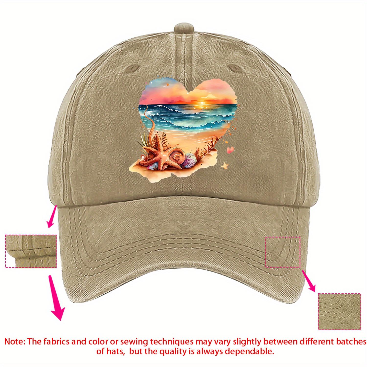 Beach Sunset Heart Print Baseball Cap Polyester Casual Adjustable Unisex Summer Hat One Size