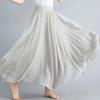 Literary Elastic Waist A-line Expansion Skirt Solid Color Ethnic Style Women Long Skirts