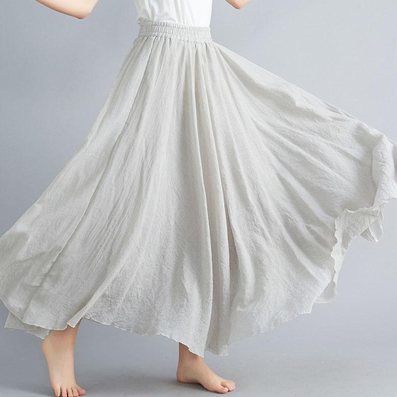 Literary Elastic Waist A-line Expansion Skirt Solid Color Ethnic Style Women Long Skirts