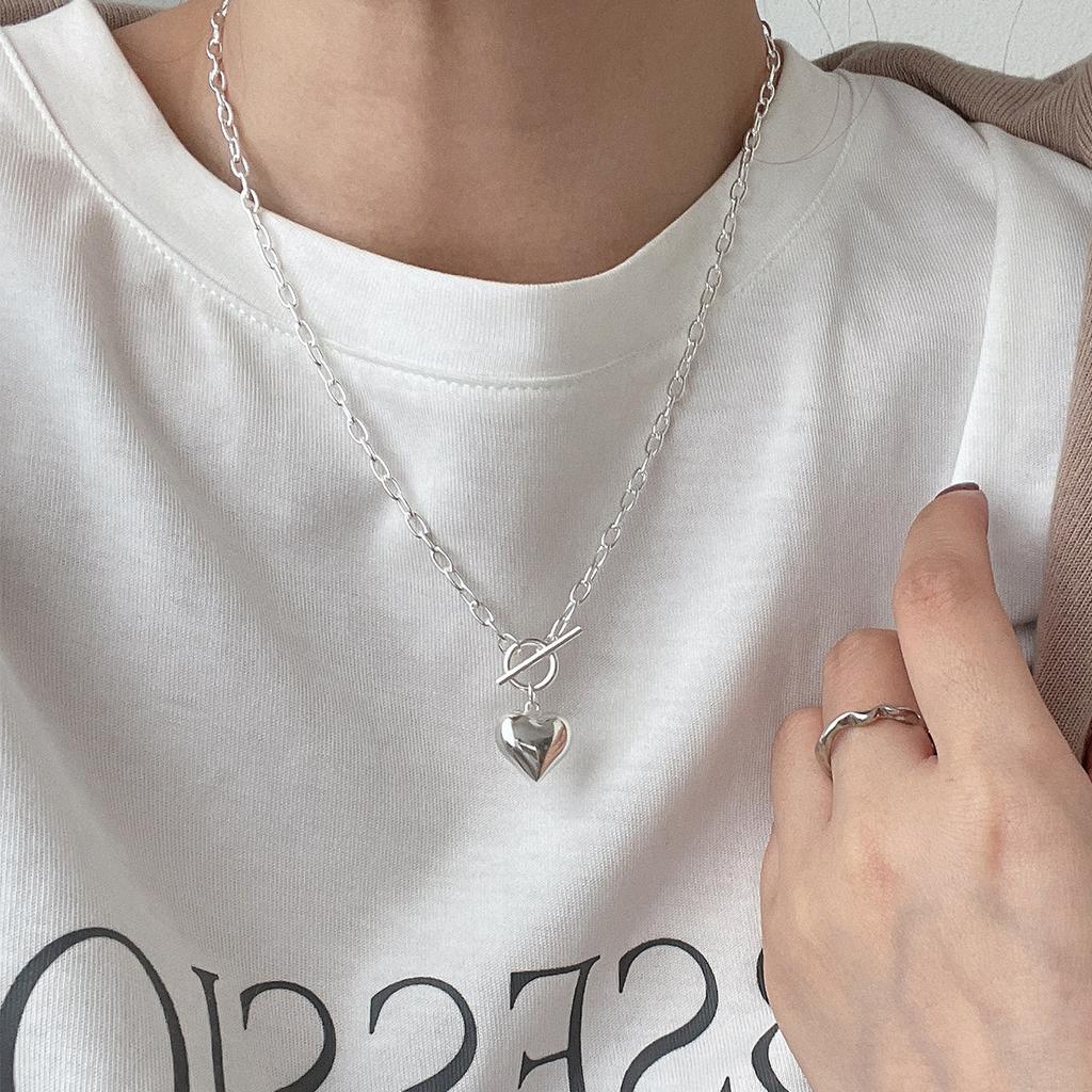 925 Silver Necklace Heart Pendant Love Adjustable Choker Elegant for Women Girl Jewelry Gift