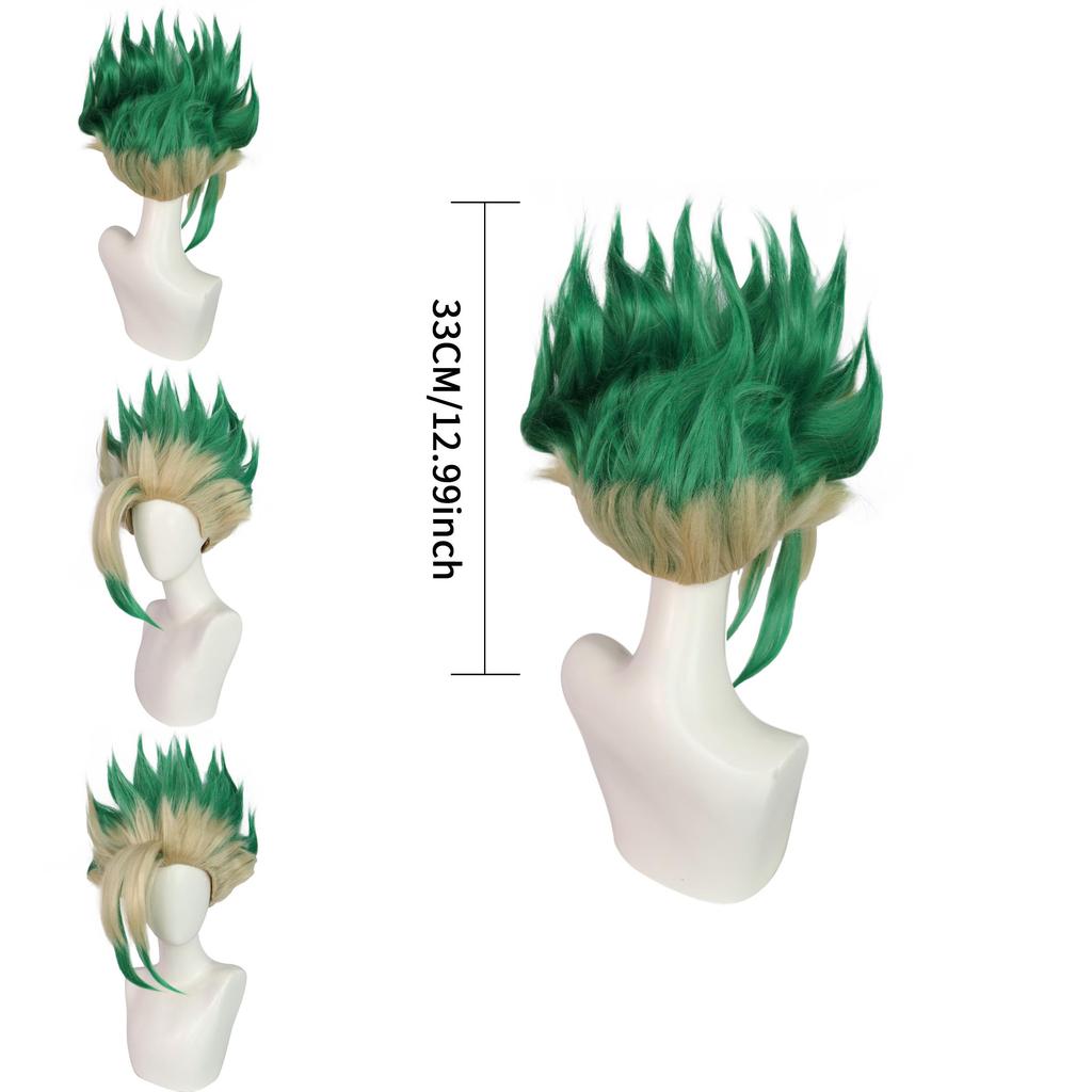 Dr Stone Ishigami Senkuu Cosplay Wig With Green Gradient Short Hair For Character Role Play