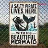 Vintage Nautical Tin Sign Mermaid Wall Art Decor 8x12 Inch Rustic Metal Plaque for Home Bar Cafe