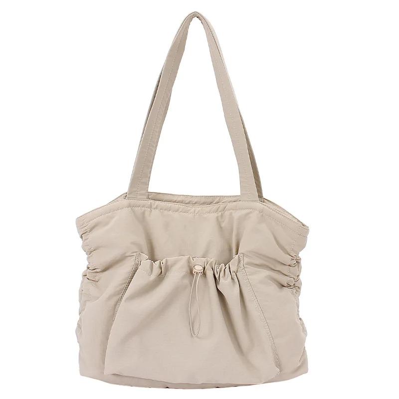 

Large Capacity Tote Shoulder Bag Fashion Canvas Nylon Work Commuting Bucket Bag for Women Handbag Travel Drawstring Tote Bag