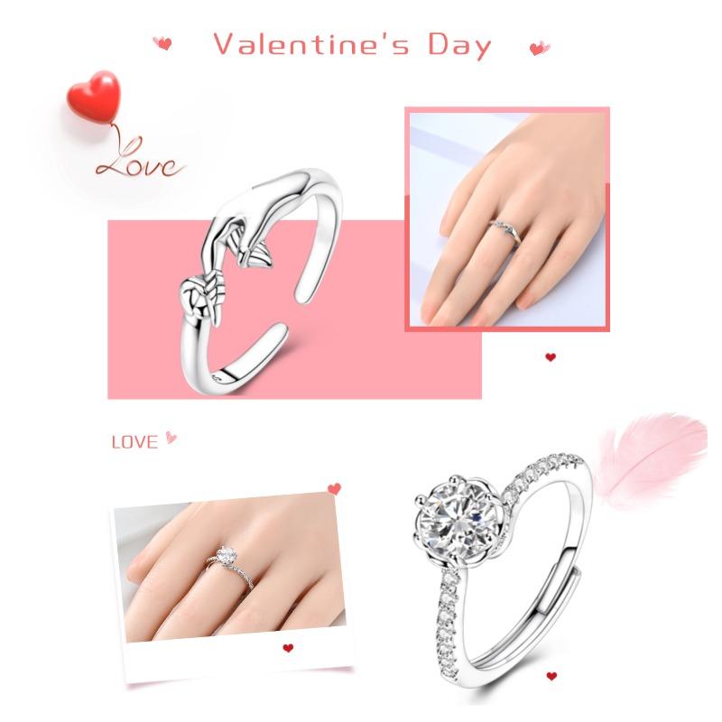Clover Adjustable Ring 925 Silver Rotating Cherry Blossom Flower Open Rings For Women Wedding Jewelry Gift
