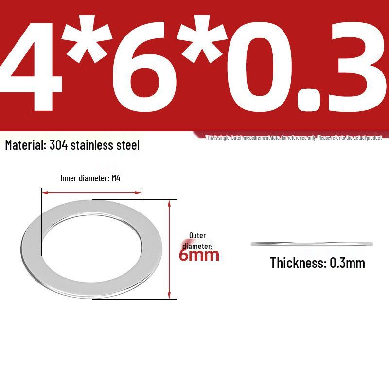 304 Stainless Steel Ultra-Thin Flat Washers - Available in Thickness: 0.1mm, 0.2mm, 0.3mm, 0.5mm