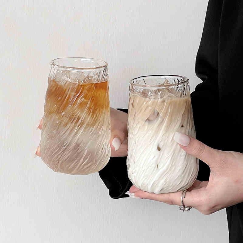 Stripe Coffee Glass Cup Ice Coffee Mug Transparent Glass Tea Cup Drinkware Juice Milk Mocha Cups Kitchen Supplies