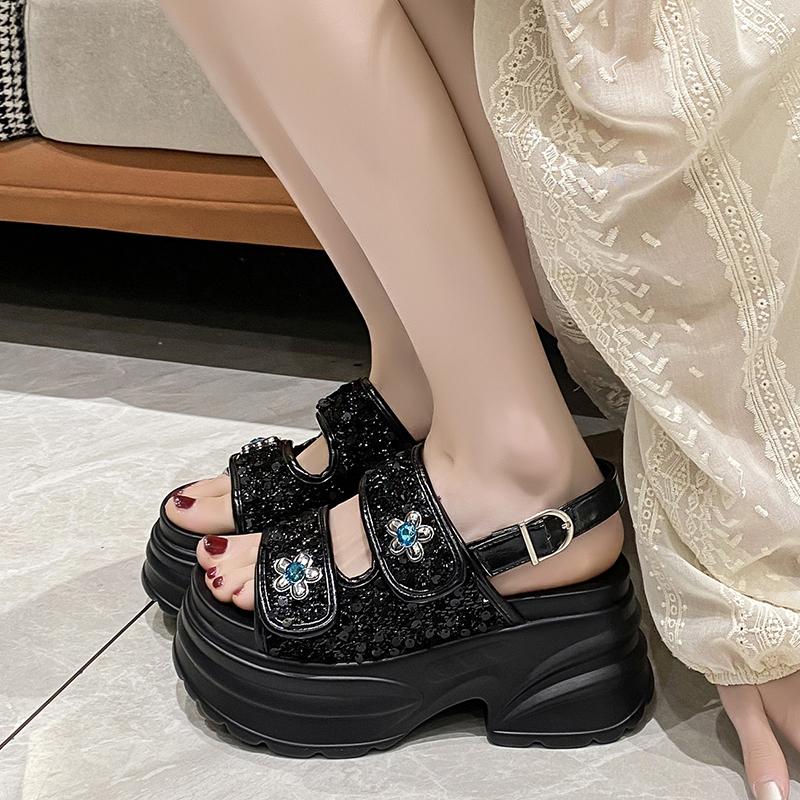 Fashion High Platform Sandals Women New 2024 Summer Breathable 8CM High Heels Ladies Leather Sneakers Chunky Slippers Sandalias Mujer