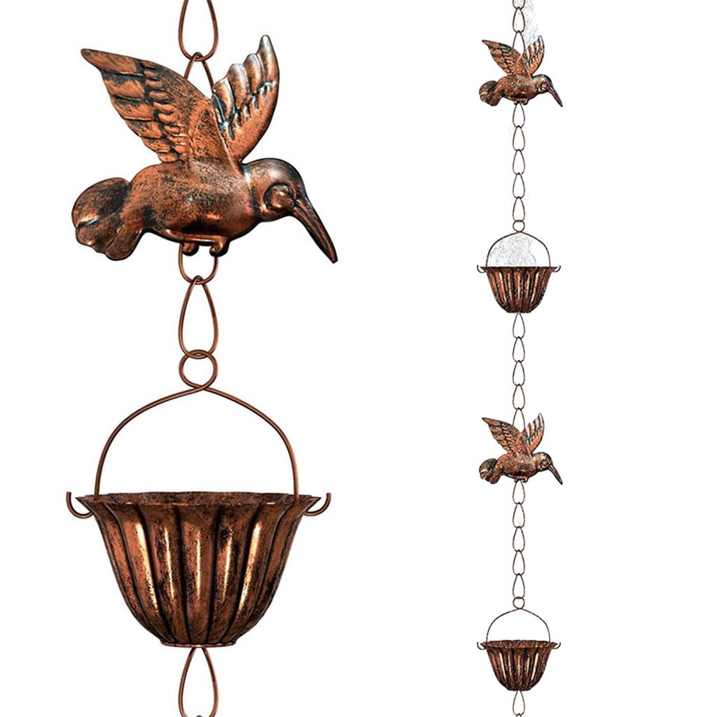 7.87Ft Hummingbird and Cup Rain Chains for Gutters Decorative Rain Chain Replacement Downspout for Gutters Eaves Drainage