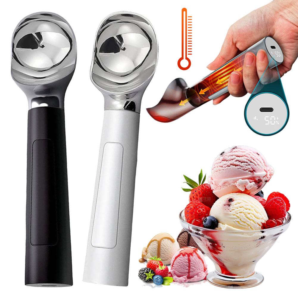Dobíjecí vyhřívaná naběračka na zmrzlinu Nastavitelná teplota LED displej Samonahřívací lžíce Nerezavějící Vodotěsný Kuchyňský gadget