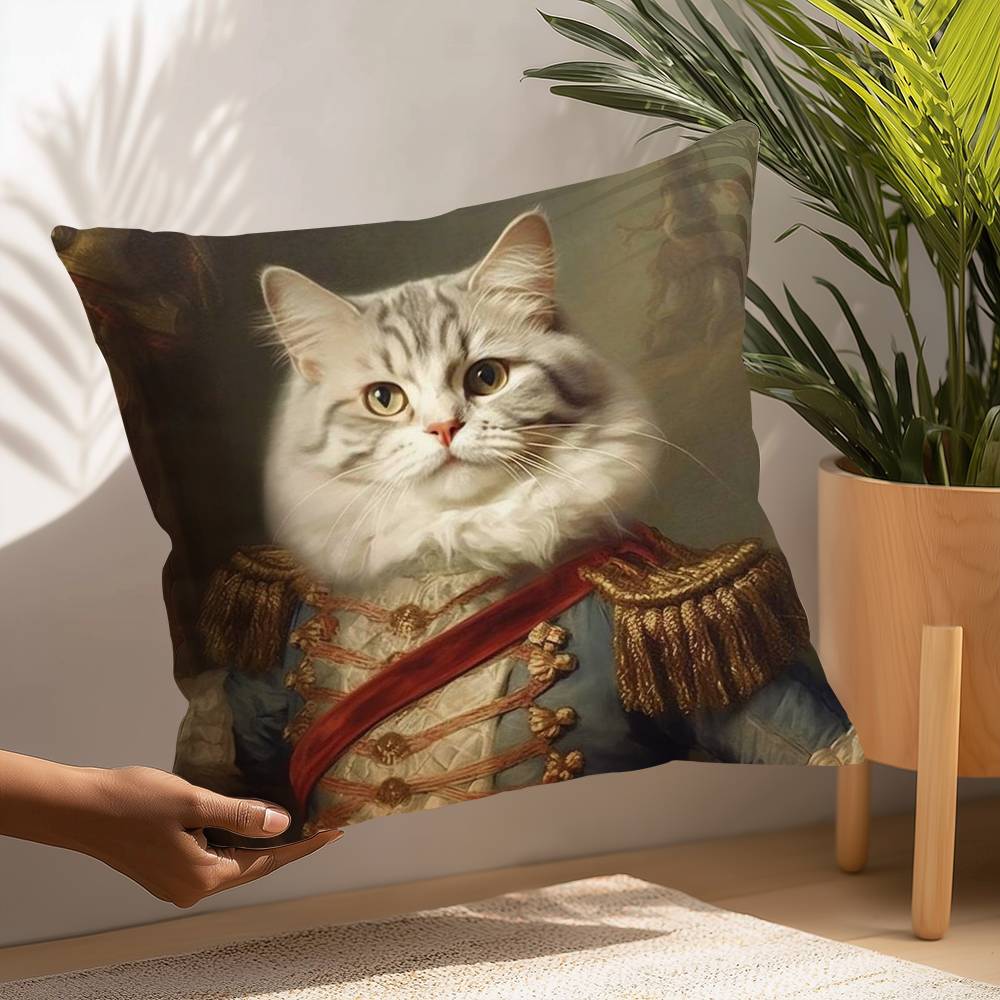 Renaissance Royal Cat Funny Pillow Case Plush Fabric Soft  Pillowcase Double Sided Print Cushion Cover Household Gifts