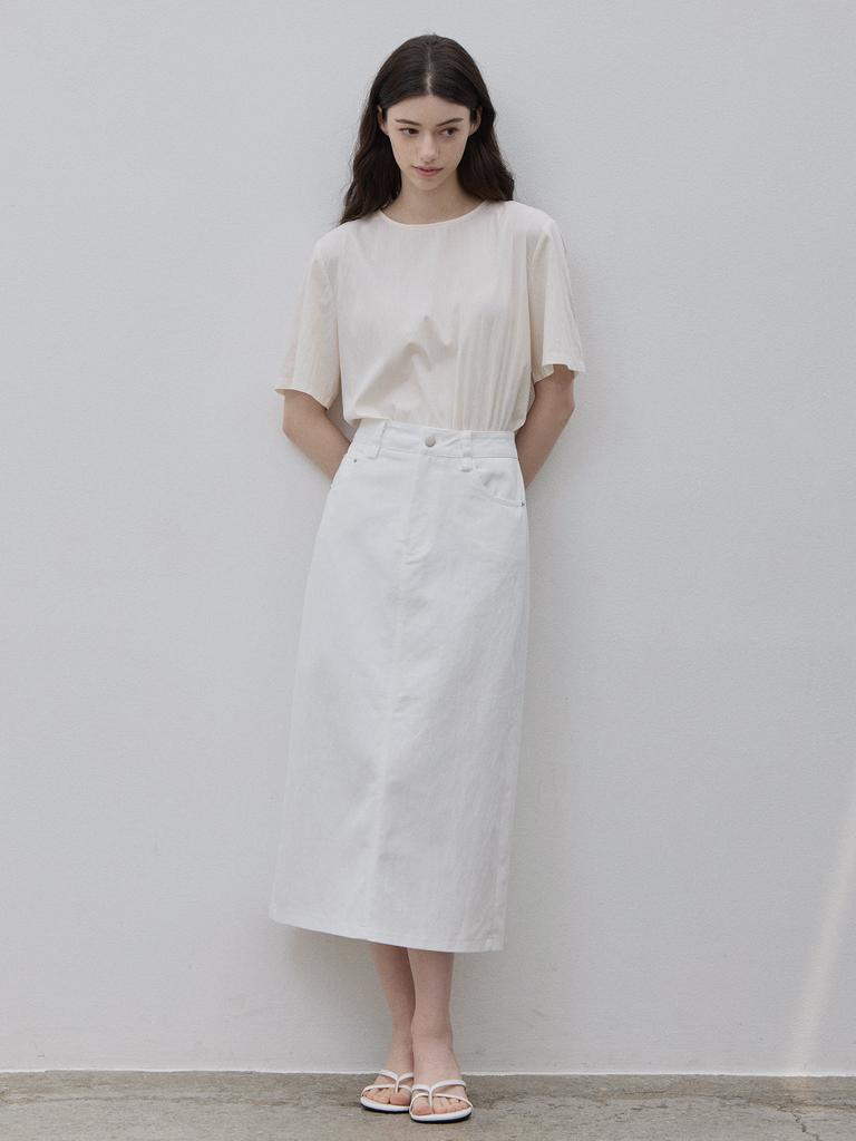 Le Studio Straight Belt Set Long Skirt White