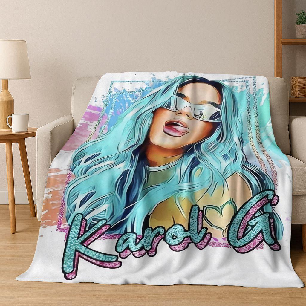 3D Karol G Singer Carolina G Art Flannel Blanket,Cozy Soft Throw Blanket for Home Bedroom Bed Sofa Picnic Office Cover Gift