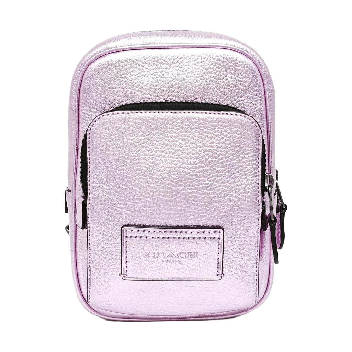 [Pre-Owned] Track 14 Logo Plaque Zipper Closure Leather And Fabric Mini Crossbody Bag - Excellent #GHP9FJ ONE SIZE
