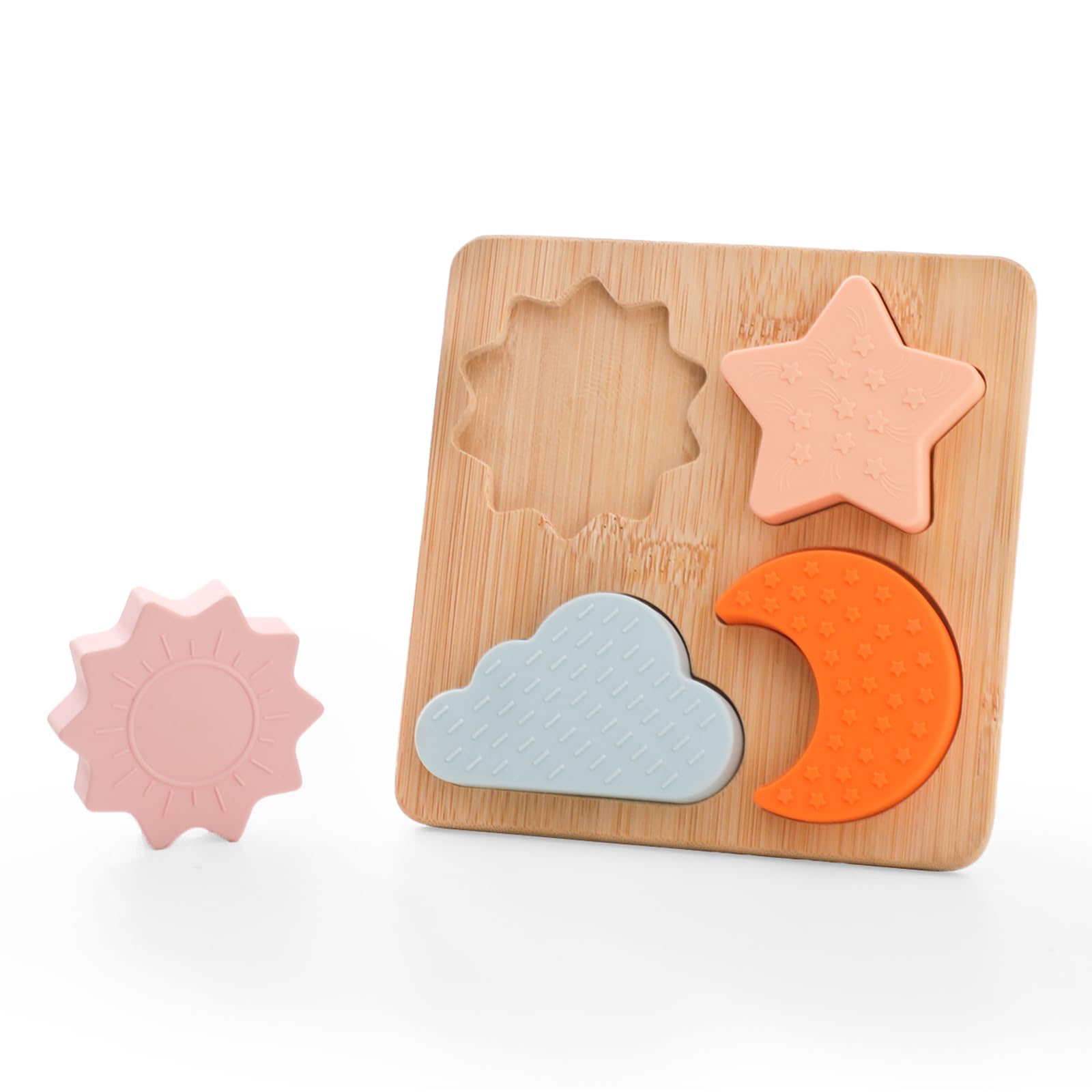 

Promise Babe 4-Piece Inset Puzzle, Montessori Wooden Shape Matching Educational Toy for Babies and Children Ages 0, 1, and 2, Baby Gift (Sky)