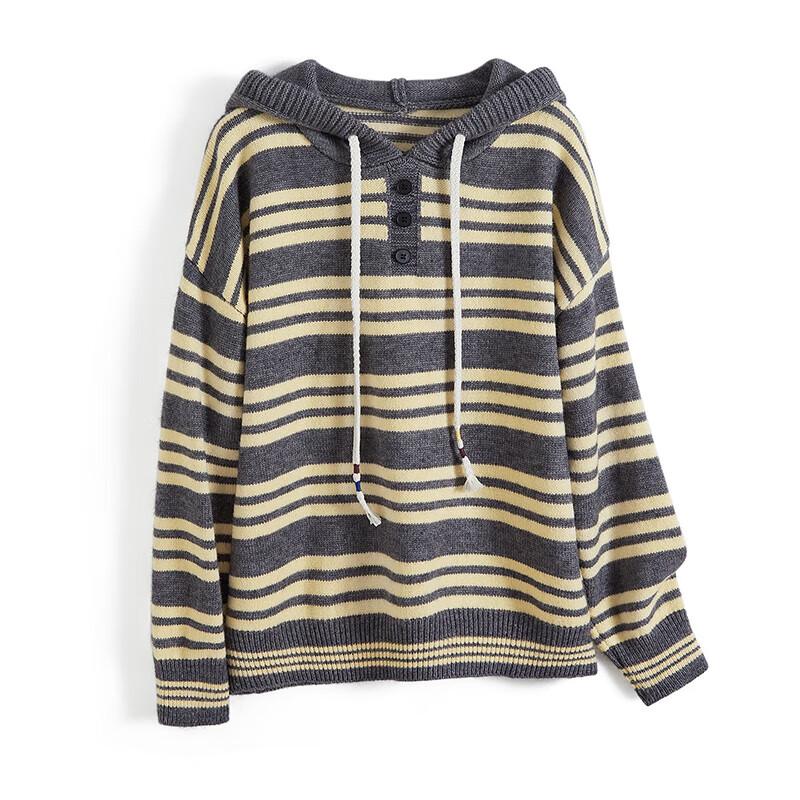 

Women s Color Block Striped Hooded Sweater One Size