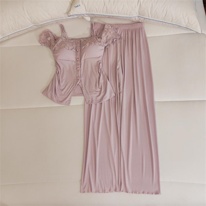 Women's Lace Camisole Sleepwear Set with Chest Pads - Sweet & Sexy Spring/Summer Homewear.