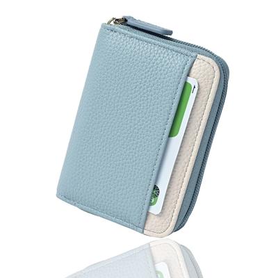 QUARE Dames Kaarthouder, Kaartsleuven, Portemonnee, Mini Portemonnee, Grote Capaciteit, Compact, Klein, Skimming-Proof, Muntzakje, PU Leer (Blauw x Ivoor)