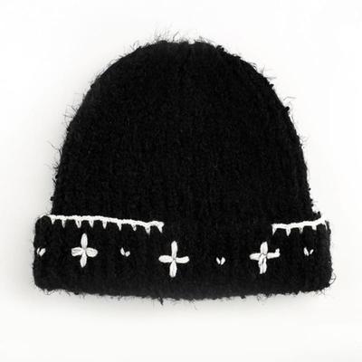Rubati Flower Hand Stitched Beanie_BLACK
