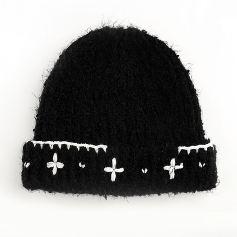 

Rubati Flower Hand Stitched Beanie_BLACK ONE