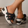 Fashion Big Bowknot Chunky Platform Sandals Women Pearl Flower Wedge Heel Slippers Woman Summer Square Toe Thick Bottom Slides