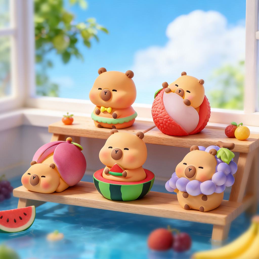 8pcsSet Simulation Fruit Capybara Figure Toy Mini Figurine Desktop Decoration Model Ornaments Toys Garden Home Desk Decor