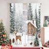 2pcs 2D Flat Printing Merry Christmas Curtains Winter Forest and Deer Christmas Digital Printed Polyester Drapes Spring Perfect