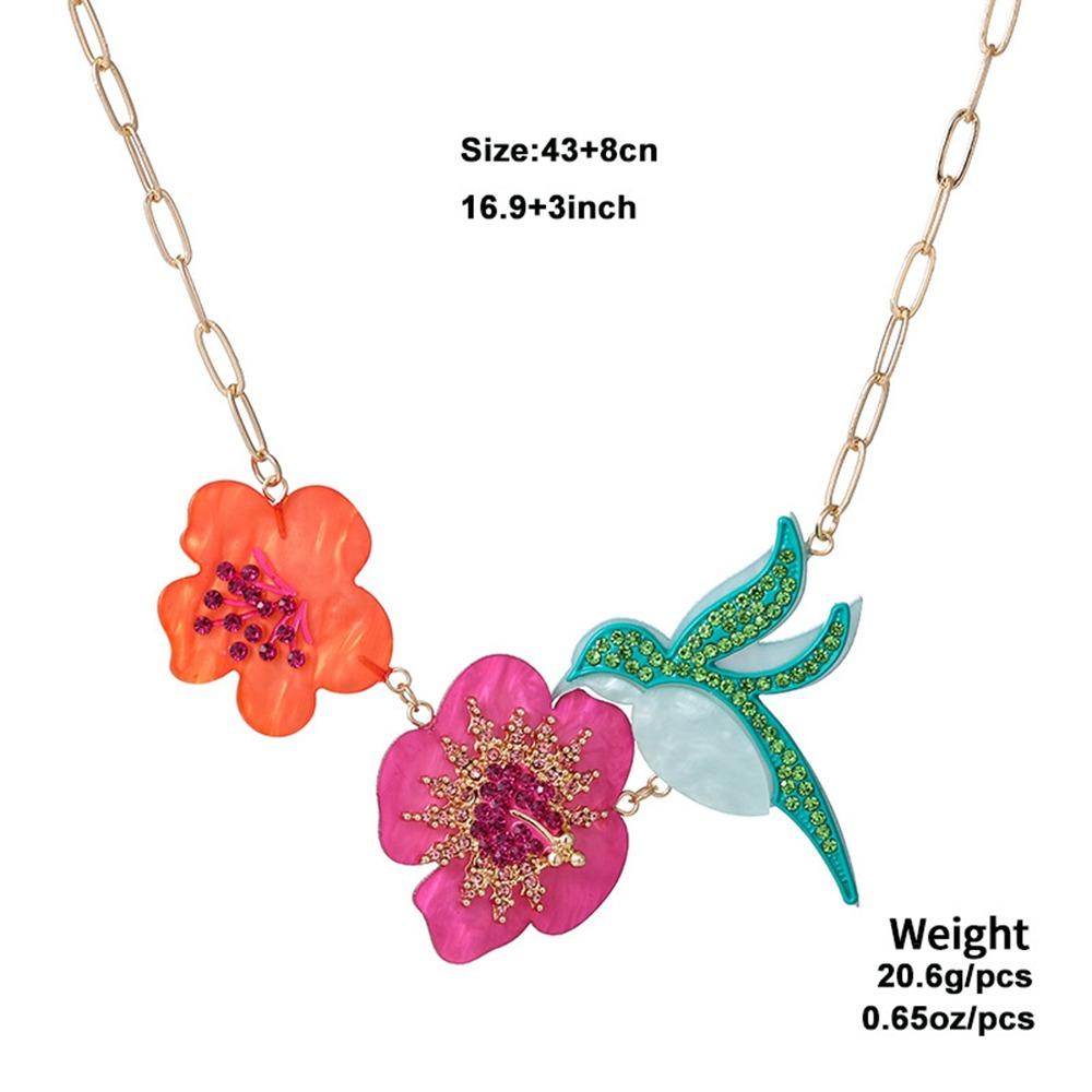 Insects Acrylic Flower Necklace Butterfly Flower Clavicle Chain Colorful Rhinestone Necklace  Gift