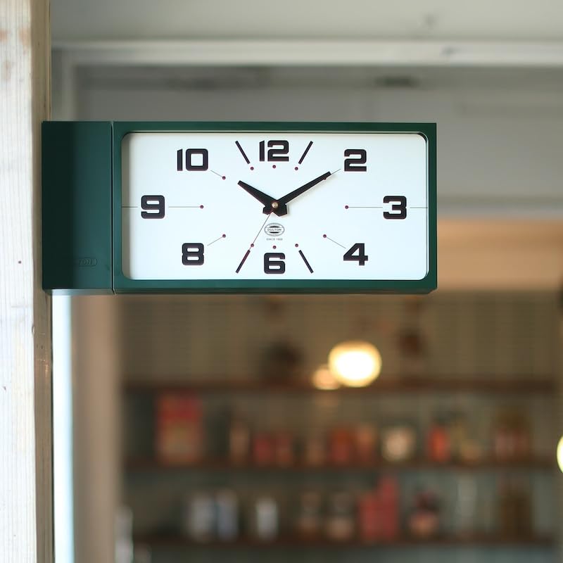 Dulton Double Face Rectangle Dark Green A wall clock that appeals to clock with Height Width Depth Clock, - men's sensibilities. Double-sided magnet.