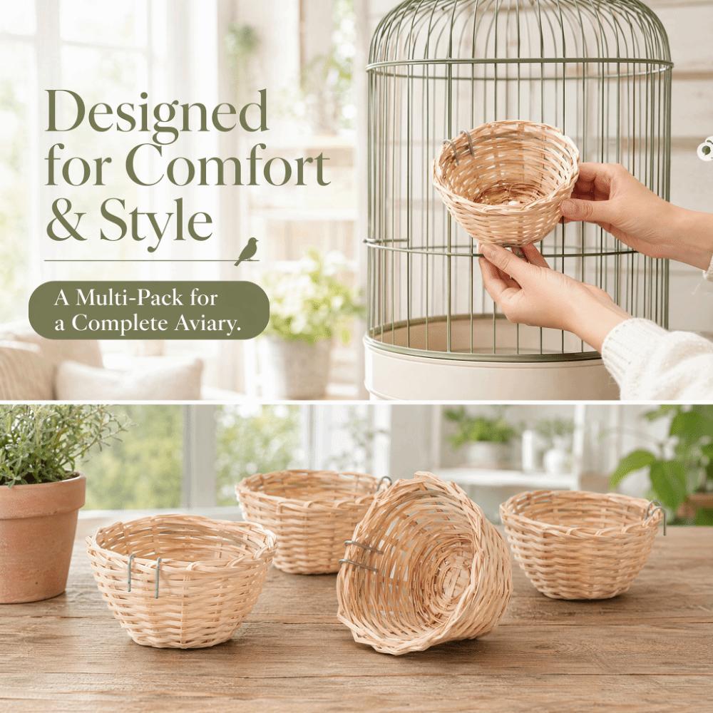 4Pcs Hook Design Bamboo Bird Nest Hand Woven Weaving Bird House Bird Nest With Hook  Cockatiels