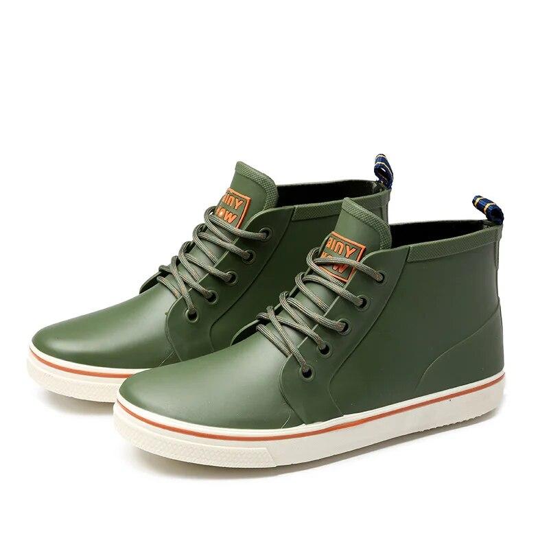 New Lovers Lace-up Rain Boots Men Outdoor Non-slip Waterproof Work Water Boots Fashion Couple's Ankle Platform Rainboots