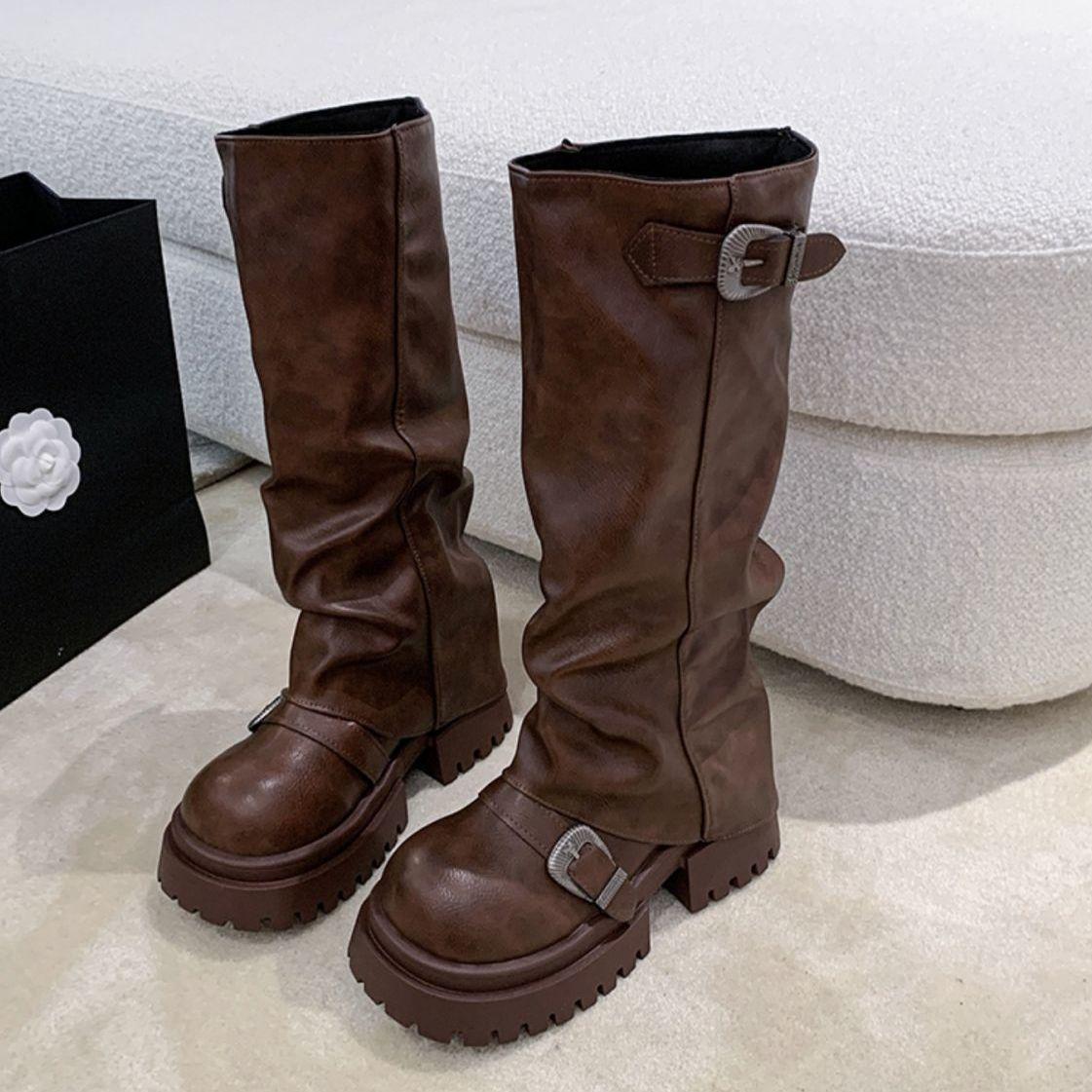 

Brown Versatile Platform Height Increasing Martin Boots Women s Fall/Winter 2025 New Vintage Maillard Medium Boots 39