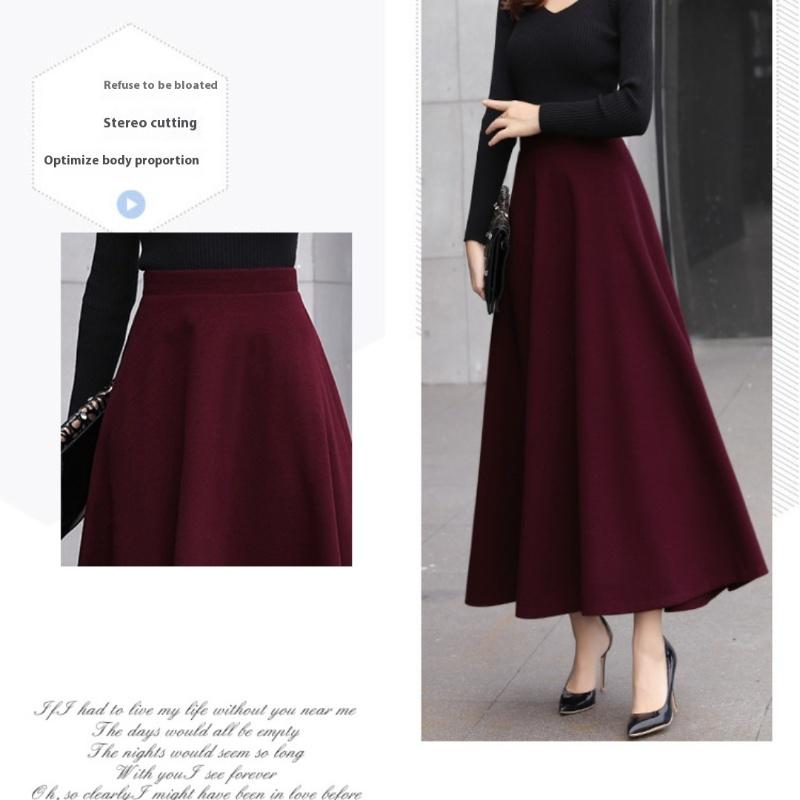 Fusta Tooxika de lână pe jumătate, Fusta lungă cu talie înaltă și tiv mare, Fustă îngroșată în linie A, Fusta umbrelă