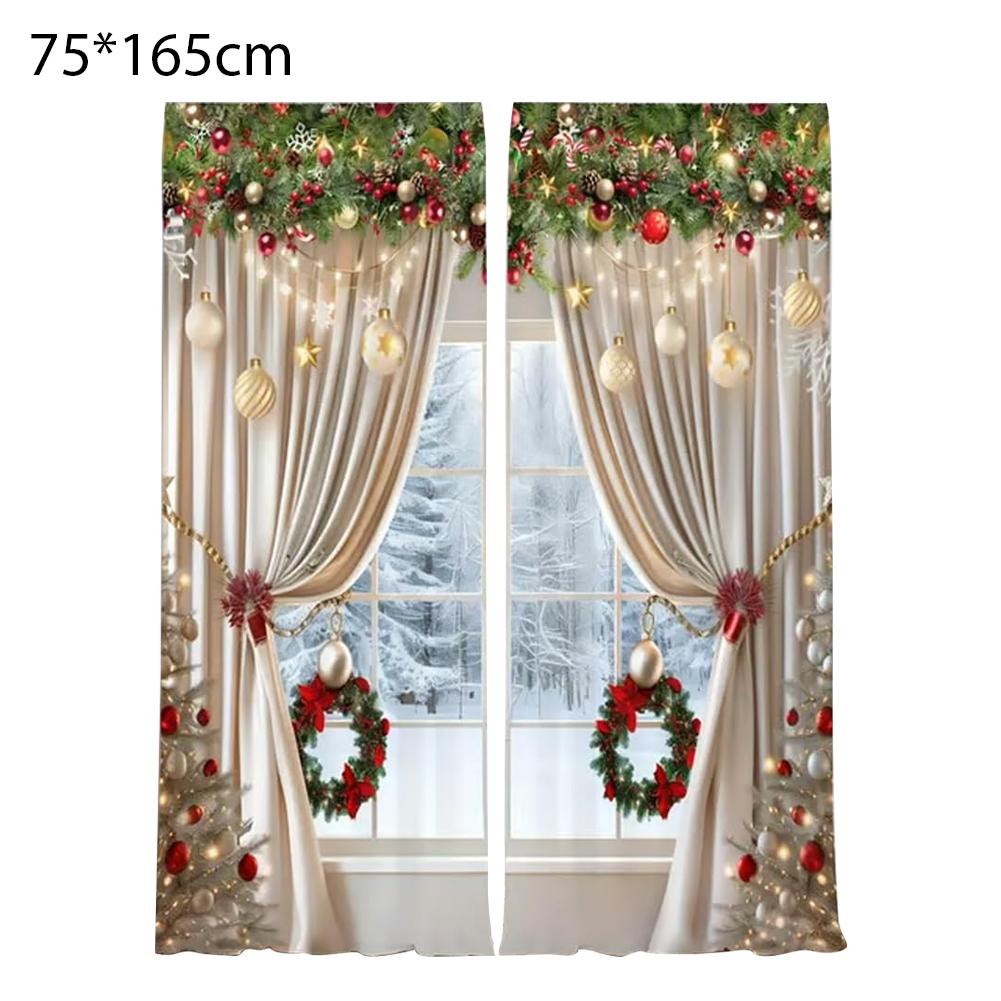 NEW Christmas Drape 2 Pieces Christmas Ball Print Cover 2D Flat Printed Festive Drapes With Snowflake And Pine Branch Pattern